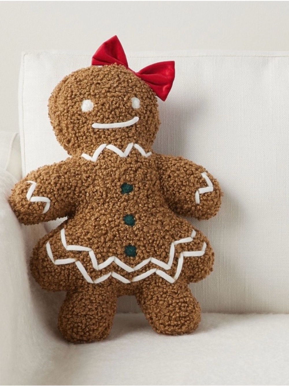 Pottery Barn Ms Spice Gingerbread Girl Shaped Pillow Teddy Boucle Christmas 16”